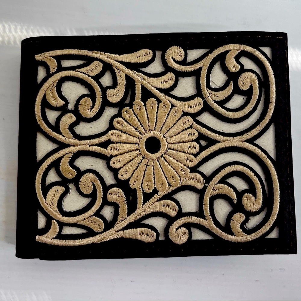 Western Leather Wallet, Embroidered with Inlays, Laser Cut